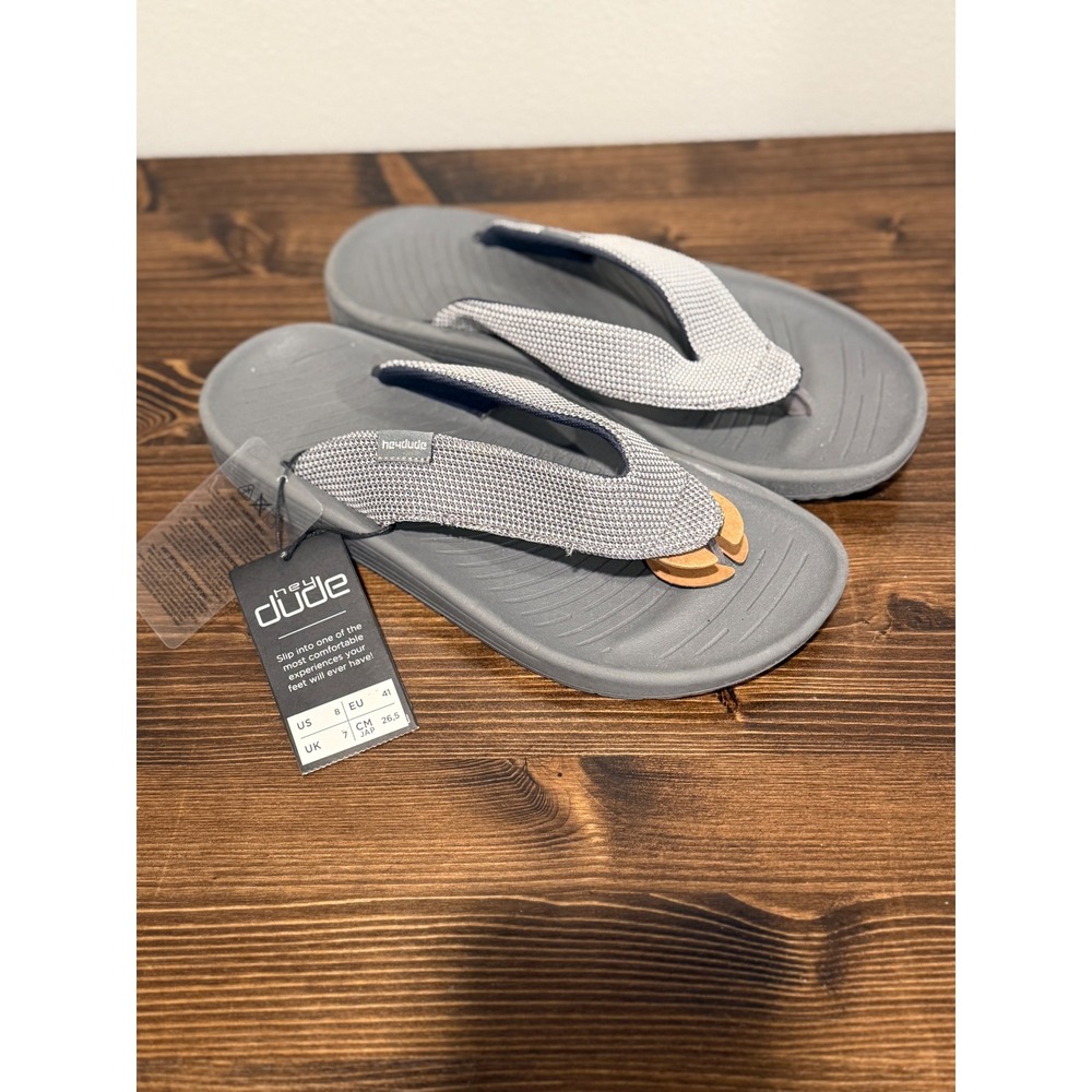 Hey Dude Mens Sunapee Grey White Knit Flip Flop Sandals Size US 8 EU 41 NEW
